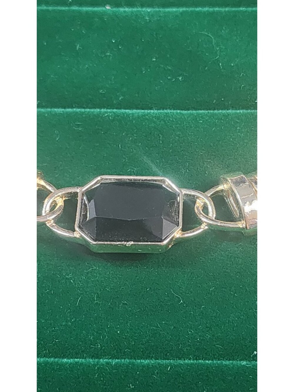 Vintage Saks Fifth Avenue Gold Tone Collar Necklace Black Stone Center 80s - Picture 8 of 9
